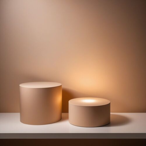 Sandy Beige Pedestal in Studio with Soft Lighting
