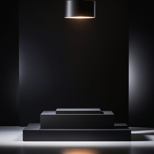 Sleek Black Low Podium in Studio with Dramatic Side Lighting