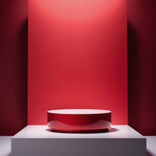Bold Red Low Podium with Subtle White Lighting