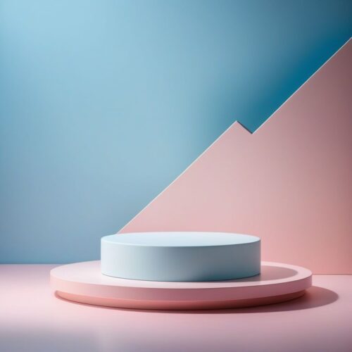Pastel Blue Low Podium with Soft Pink Side Lighting