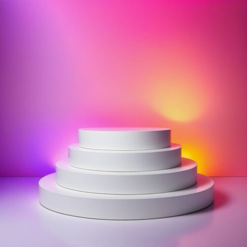 Simple White Low Podium with Colorful Light Display