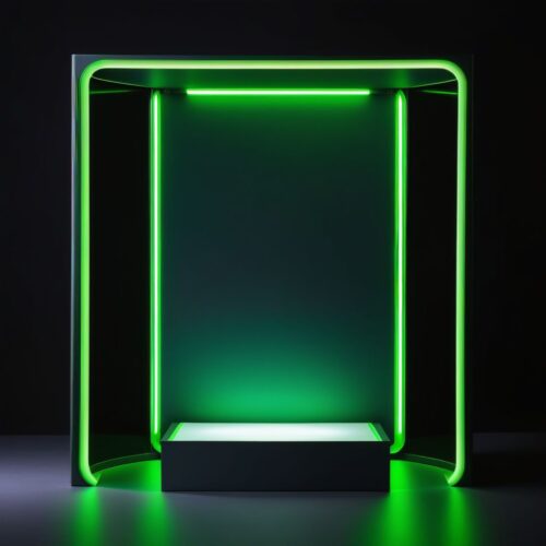 Soft Grey Low Podium with Neon Green Backlighting