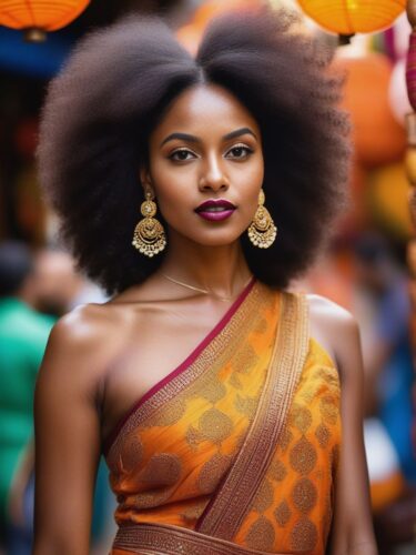 Gorgeous Afro-Indian Model in Fusion Outfit at Spice Market