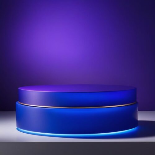 Royal Blue Low Podium with Soft Purple Ambient Lighting