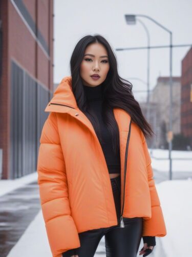A Northern Asian Instagram Model in a Snowy Urban Landscape