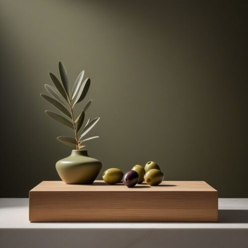 Olive Green Low Podium in Muted Natural Lighting