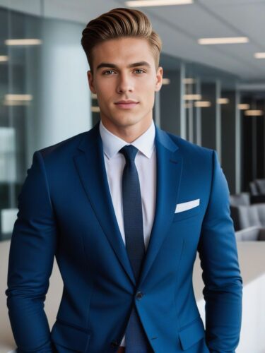 Sophisticated Young Male Instagram Model in a Sleek Business Suit
