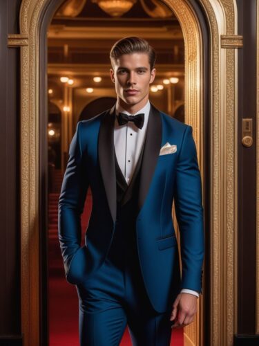 Dapper Male Instagram Model in Formal Evening Wear at Opulent Theater Entrance