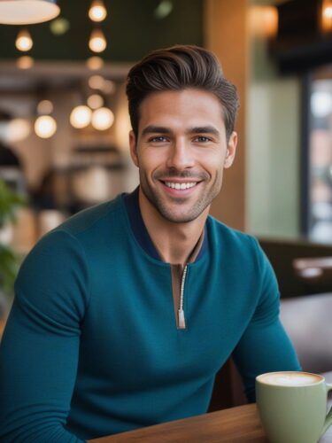 An Attractive Male Instagram Model in a Coffee Shop