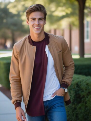 A Youthful Male Instagram Model in a College Campus Setting
