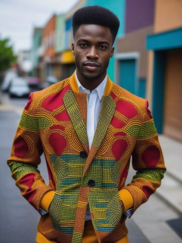 Handsome Black Male Instagram Model in Vibrant Ankara Print Jacket