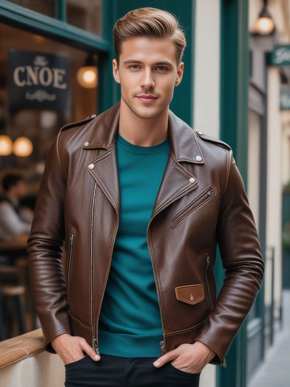 Handsome White Male Instagram Model in Classic Leather Jacket | Pincel