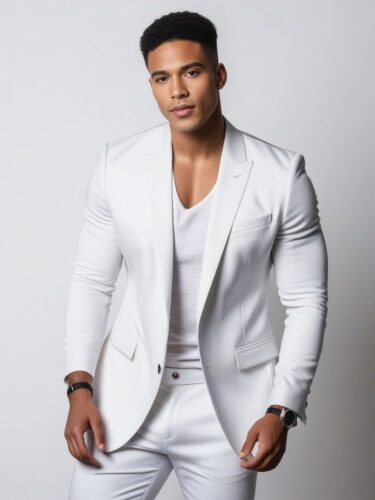 Handsome Mixed-Race Male Instagram Model in Chic Monochrome Ensemble