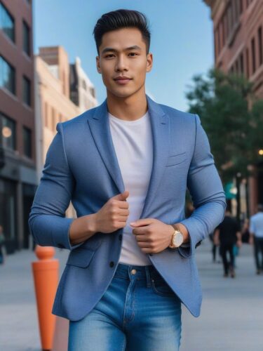 Eurasian Male Instagram Model in Casual Blazer and Jeans