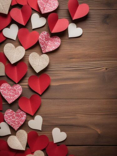 Vintage Wooden Background with Handcrafted Paper Hearts