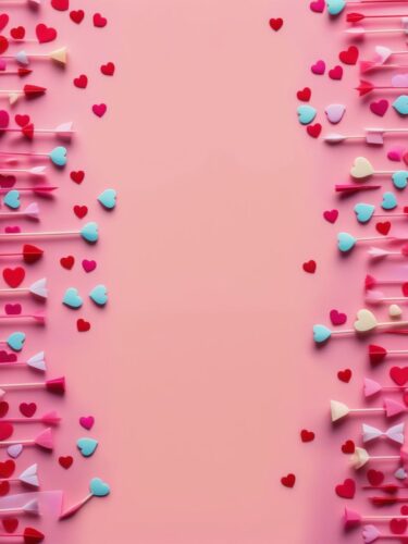 Pastel-colored Valentine’s Day Background with Hearts and Cupid Arrows