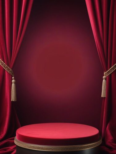 Luxurious Deep Red Velvet Fabric Background with Blank Pedestal