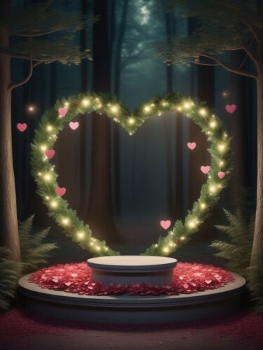 Fantasy Forest with Twinkling Lights and Heart-Shaped Leaves