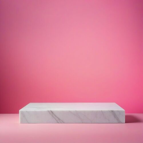Product Photography Background: White Marble Pedestal on Soft Pink Gradient