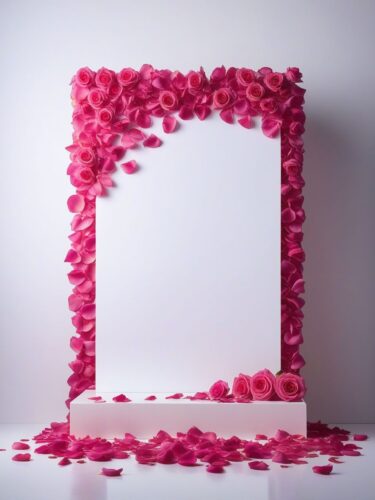Stark White Studio Background with Pink Rose Petals