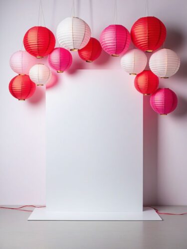 Plain White Product Photography Background with Paper Lanterns