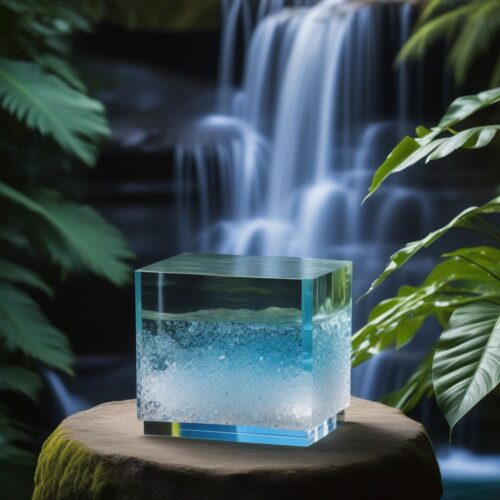Crystal Pedestal in Front of Waterfall