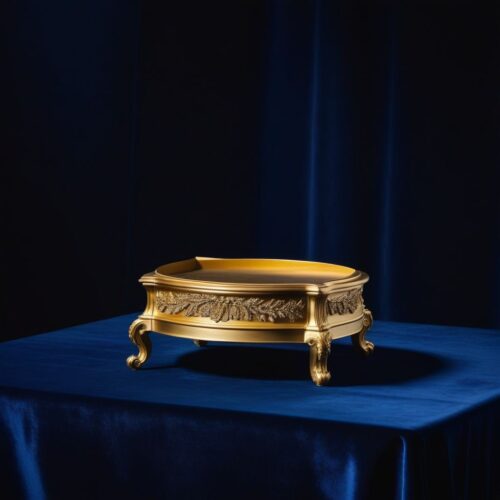 Gold Leaf Pedestal on Dark Blue Velvet