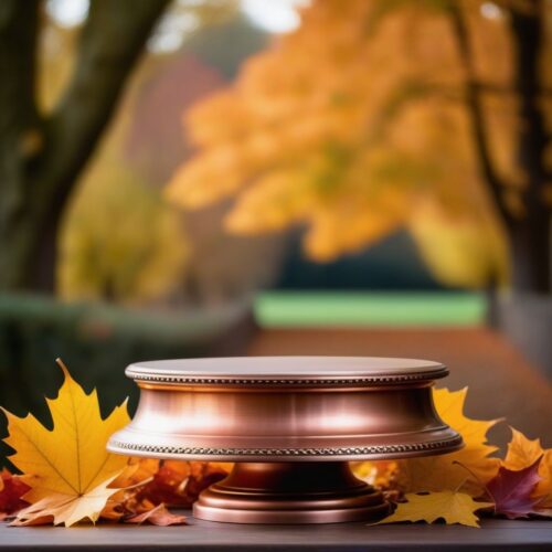 Copper Pedestal with Autumn Leaves