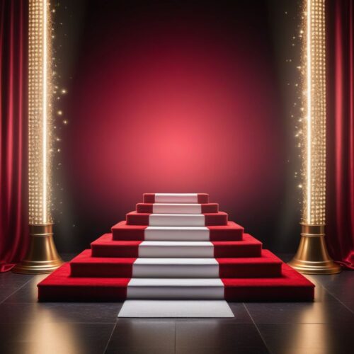 Red Carpet Pedestal with Paparazzi Flash Backdrop