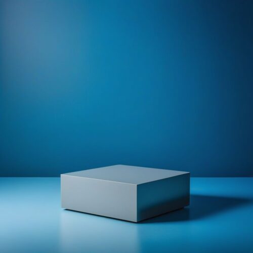 Minimalist Light Grey Pedestal on Cool Blue Gradient