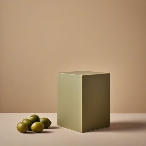 Minimalist Olive Green Pedestal on Soft Beige Background