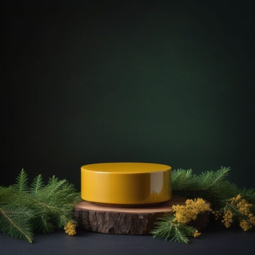Warm Mustard Yellow Pedestal on Dark Forest Green Background