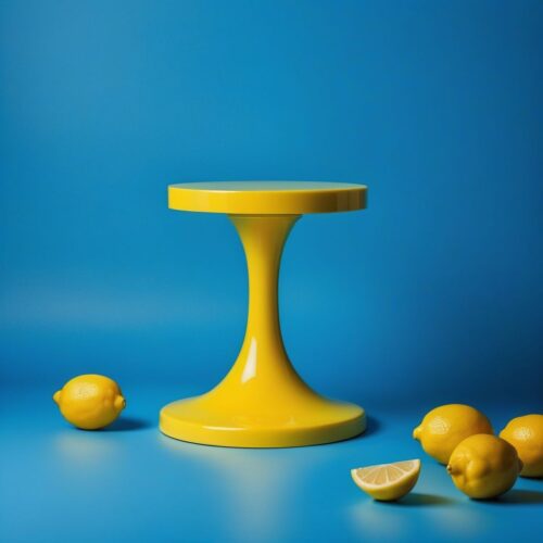 Vibrant Lemon Yellow Pedestal on Crisp Cerulean Blue Background