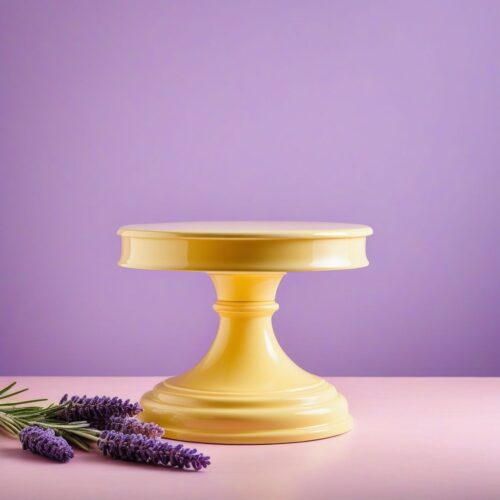 Soft Butter Yellow Pedestal on Lavender Background