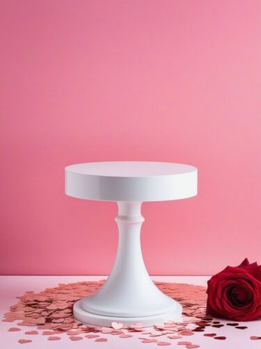 Circular White Product Photo Pedestal with Rose Gold Heart Confetti