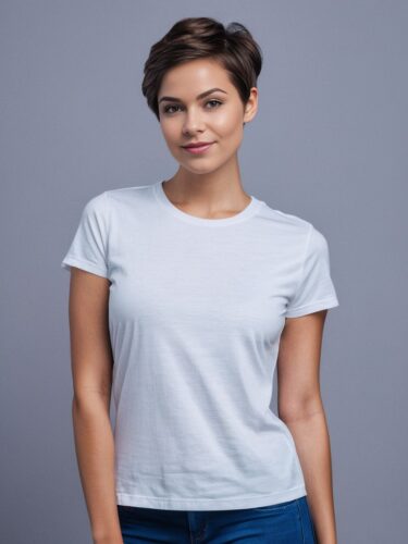 Youthful Woman in White T-Shirt Mockup