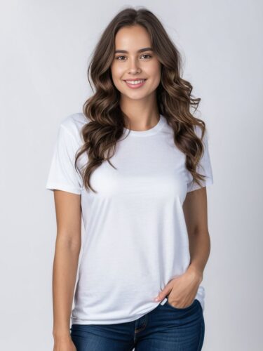 Elegant Young Woman in White T-Shirt Mockup