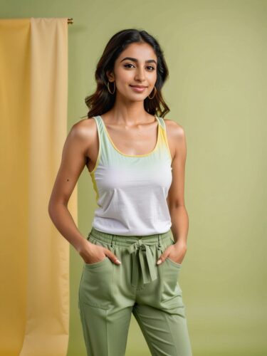 Stylish Middle Eastern Woman in White Tank Top Mockup