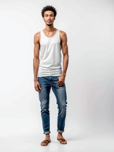 Tall Mixed Race Man in White Tank Top Mockup