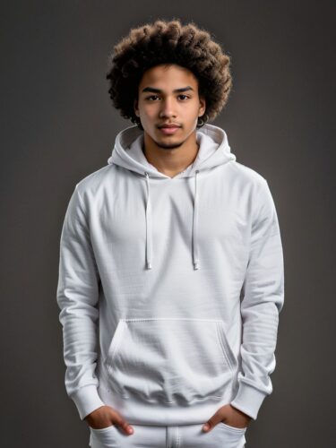 Stylish Young Man in White Hoodie – AI Generated Stock Photo