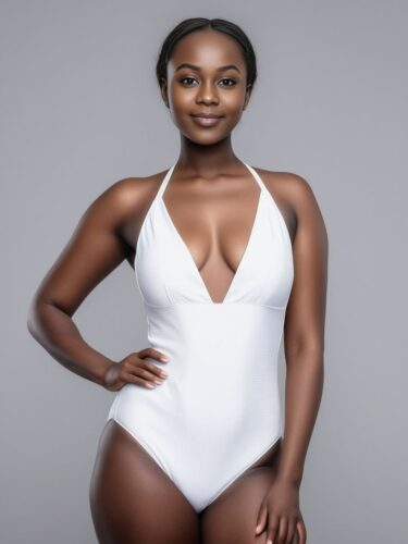 Stylish Young Woman in White Swimsuit Mockup