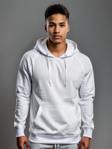 Athletic Young Man in White Hoodie