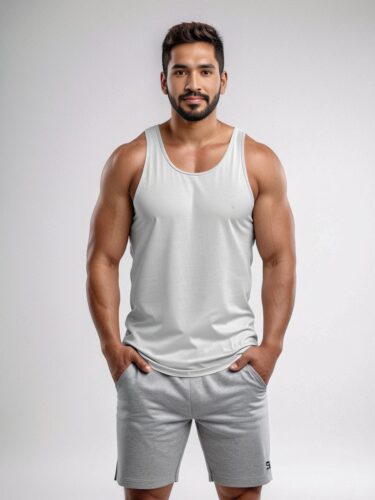 Strong South American Man in White Tank Top Mockup