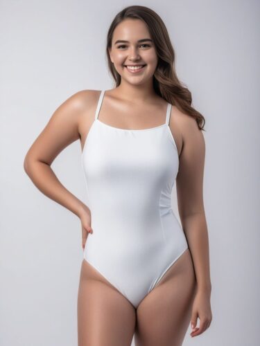 Joyful Young Woman in White Swimsuit Mockup