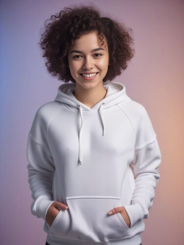 Confident Young Woman in White Hoodie – Diversity and Fashion