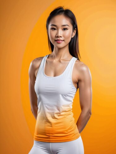 Stylish Asian Woman in White Tank Top Mockup