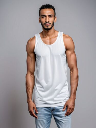 Strong North African Man in White Tank Top Mockup