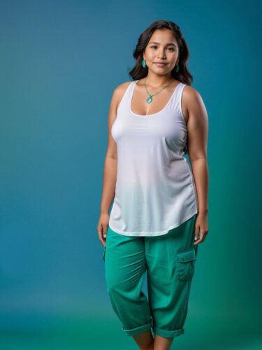 Curvaceous Indigenous Woman in White Tank Top Mockup