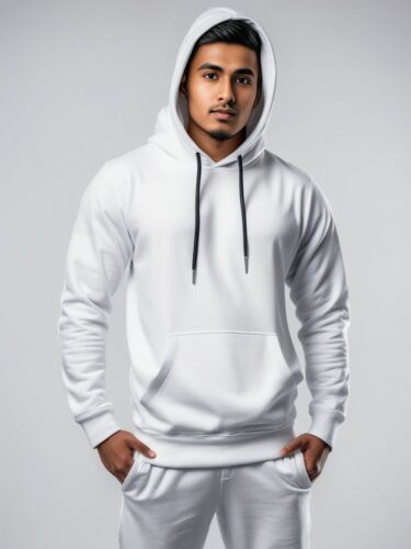Athletic South Asian Man in White Hoodie Mockup
