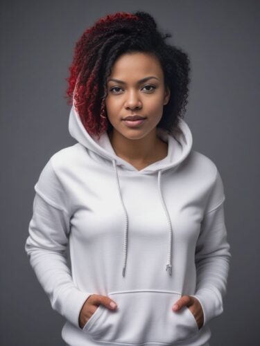 Confident Woman in White Hoodie – AI Generated Stock Photo